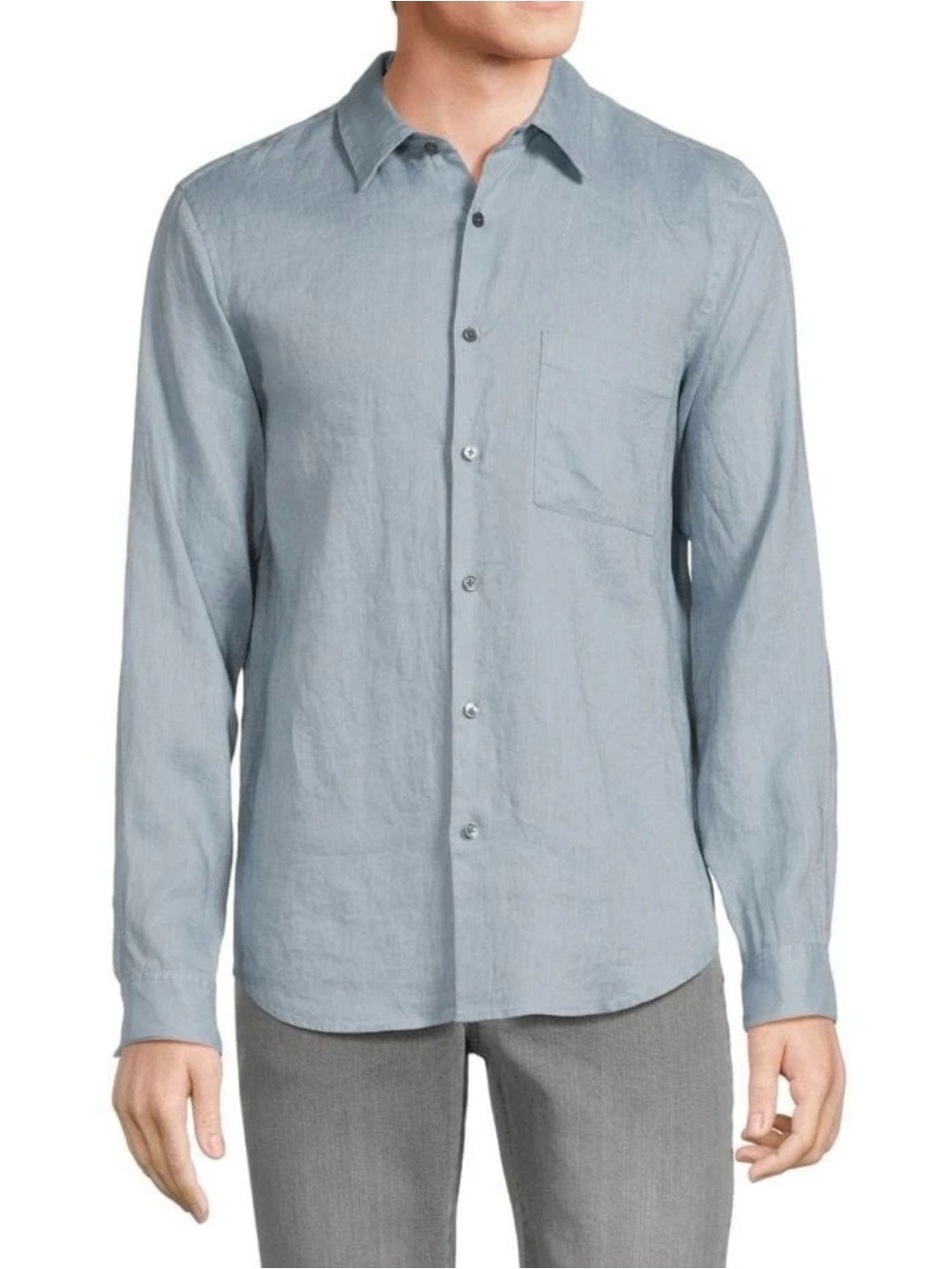 Theory Irving Solid Linen Shirt Color Heron NWT Large Coastal Summer Vacation